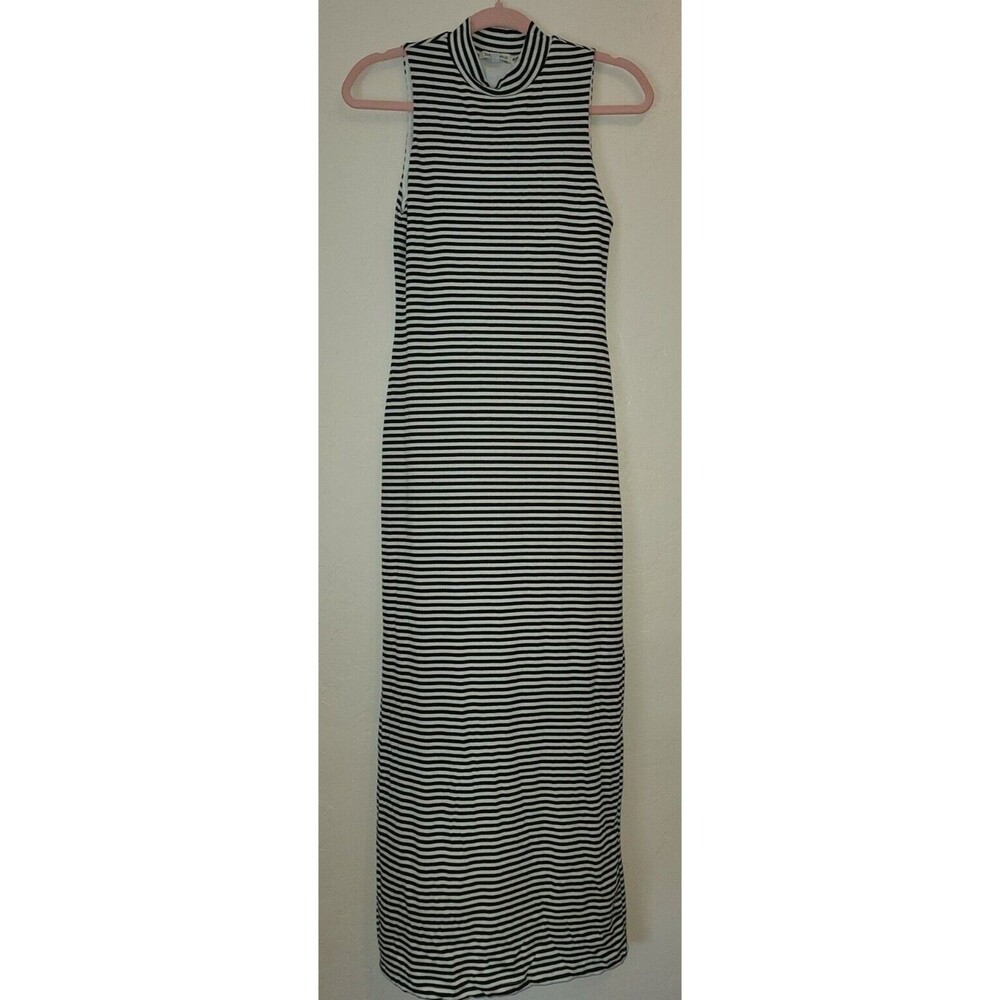 Velvet Torch Womens M Maxi Dress Ribbed Black White Stripe Mock Neck Grunge 90s